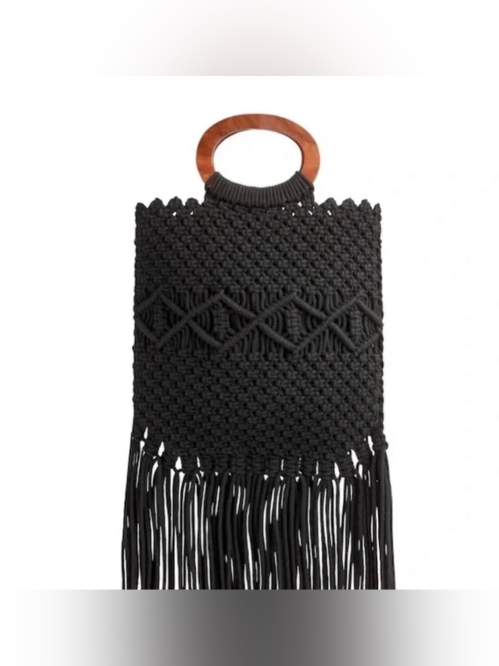 NWT Danielle Nicole Black Macrame Crochet Fringe Bag